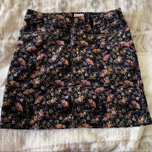 Black Floral Corduroy Mini Skirt